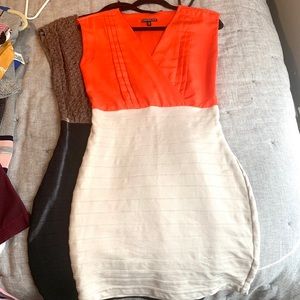 2 Express Black/Salmon Color Bandage Work Dresses